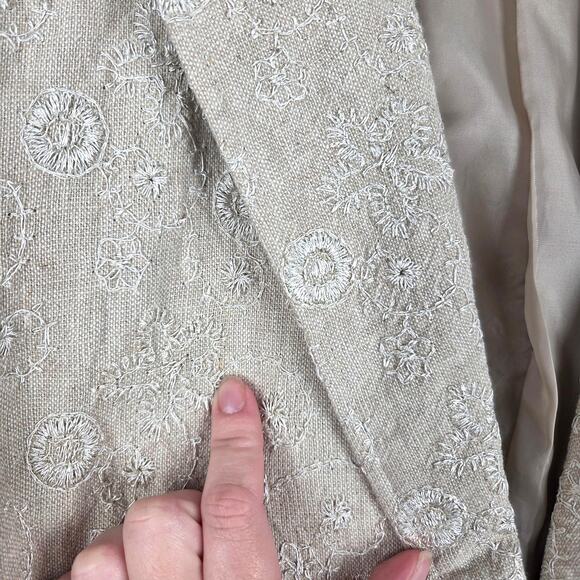 Coldwater Creek Beige Floral Embroidered Linen Blend Two-Button Blazer Size XL - Picture 9 of 10